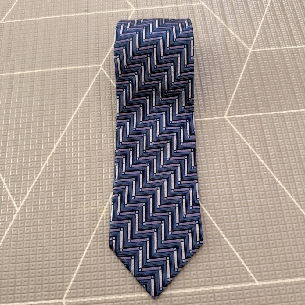 Ermenegildo Zegna Neck Tie Purple Geometric Stripes‎ 100% Silk